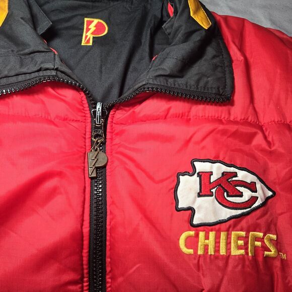 Vintage Pro Player Chiefs Reversible Puffer Jacket Red Black NFL Logo L/XL - Picture 5 of 8
